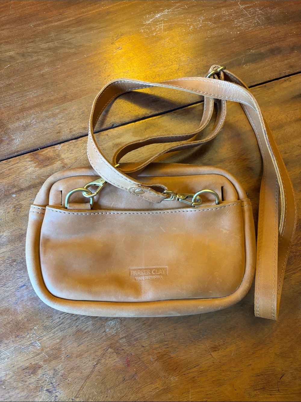 Parker Clay Leather Crossbody Bag with Gold Hardware